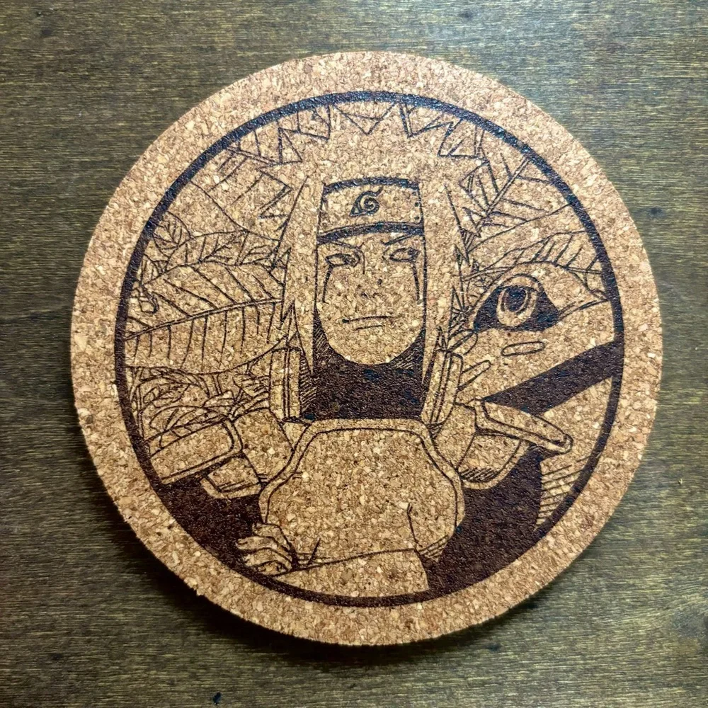 Naruto Young Jiraiya Laser Engraved Cork Coaster